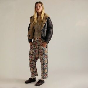 Free People XL Lunan Crop Harem Cord Printed Jeans NWT Bohemian Retro 60s 70s